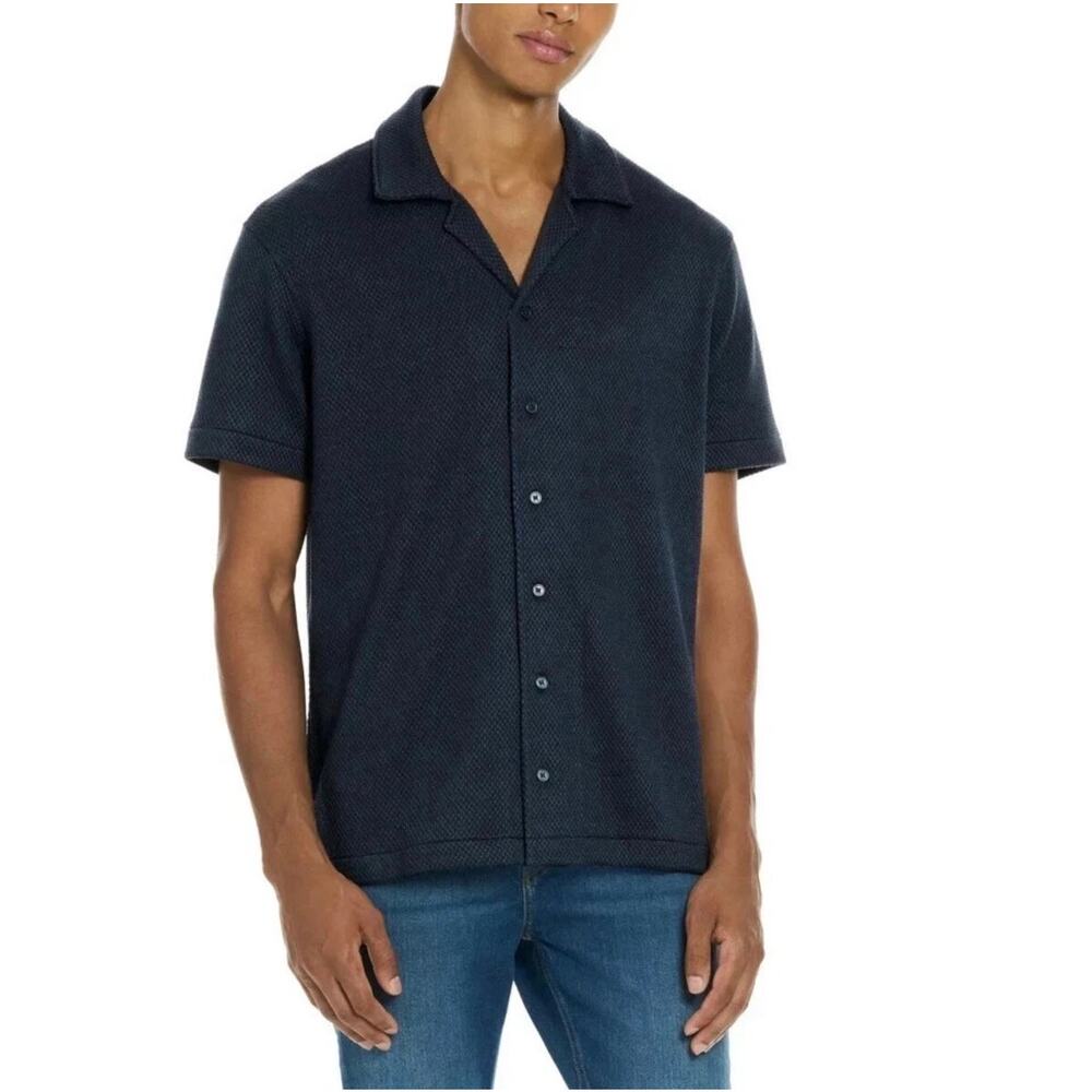 Scotch & Soda Navy Blue Popcorn Jersey Camp Shirt Knit Button Up Size Large